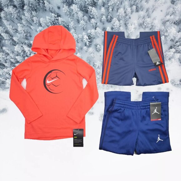 Nike Air Jordan Adidas Boys Size 4 Hoodie Fleece Sweatpants Tracksuit Soccer NWT - Picture 1 of 8